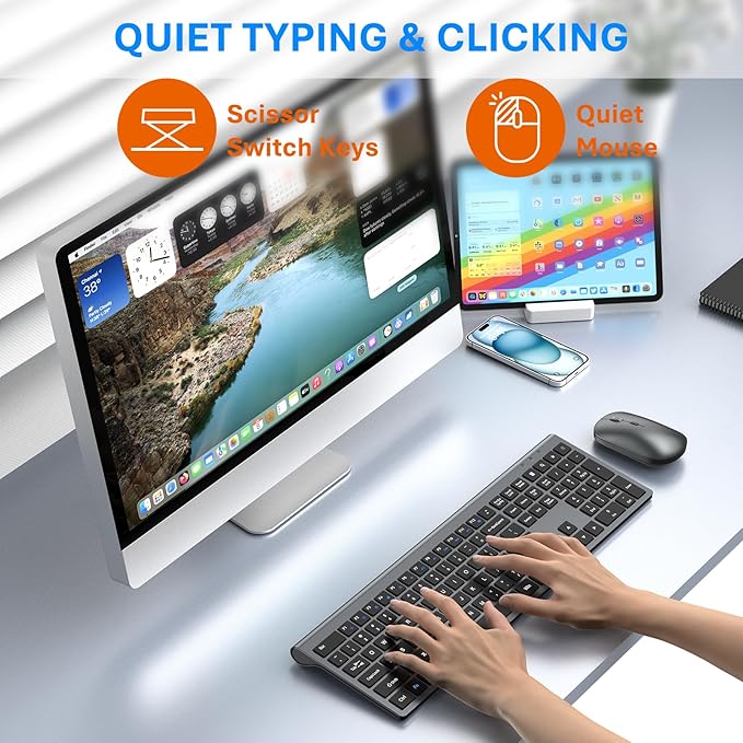 Wireless Keyboard and Mouse Combo, Full Size Keyboard and Mouse, Long Battery Life, Optical Mouse, 2.4G Lag-Free Cordless Mice Keyboard Set Ultra Slim Design for Computer, Laptop, PC, Mac, Windows