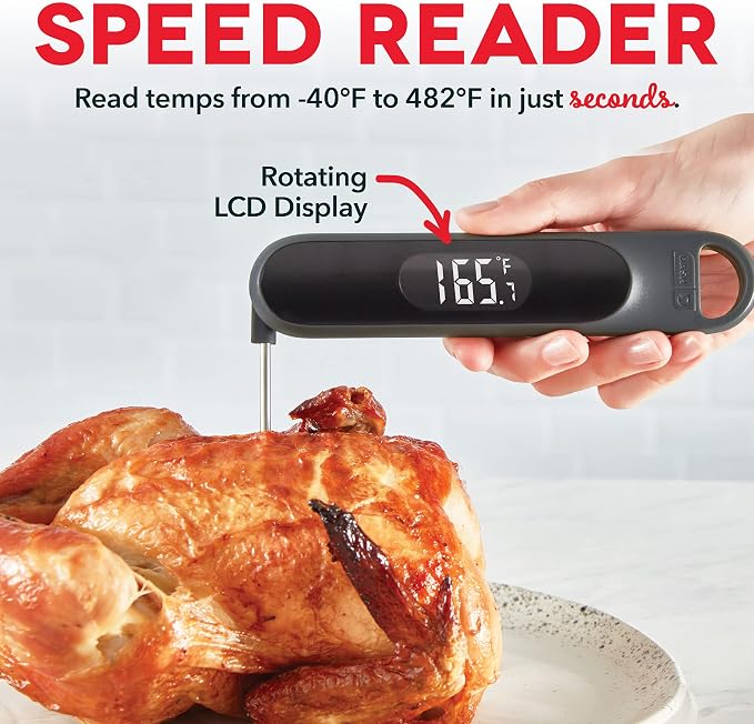 Dash Precision Quick-Read Thermometer - Meat Temperature Probe with LCD Display for Fast, Accurate Cooking and Baking - Water Resistant and Easy to Clean - Cool Gray