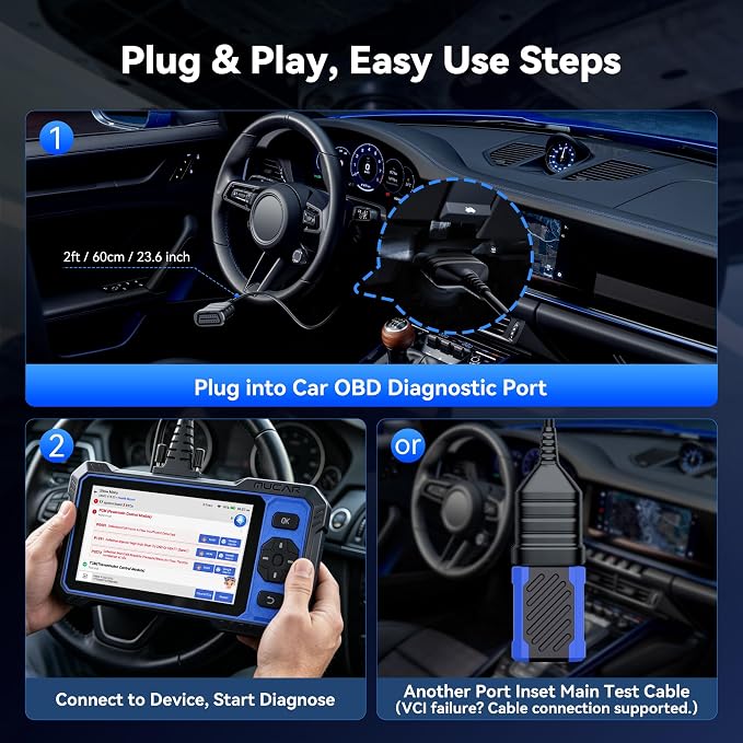 MUCAR 632 AI Bidirectional Scan Tool + Universal 16 Pin Male to Female OBD2 Extension Cable