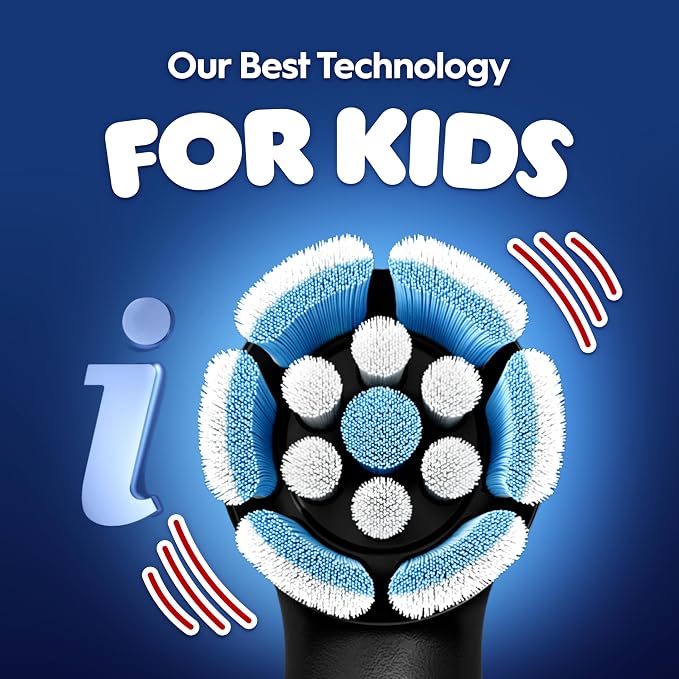 Oral-B iO Kids Limited Rechargeable Electric Powered Toothbrush, Spiderman with 1 Gentle Care Brush Head - Automatic Pressure Sensor to Protect Gums - 3 Cleaning Settings - 2 Min Music Timer