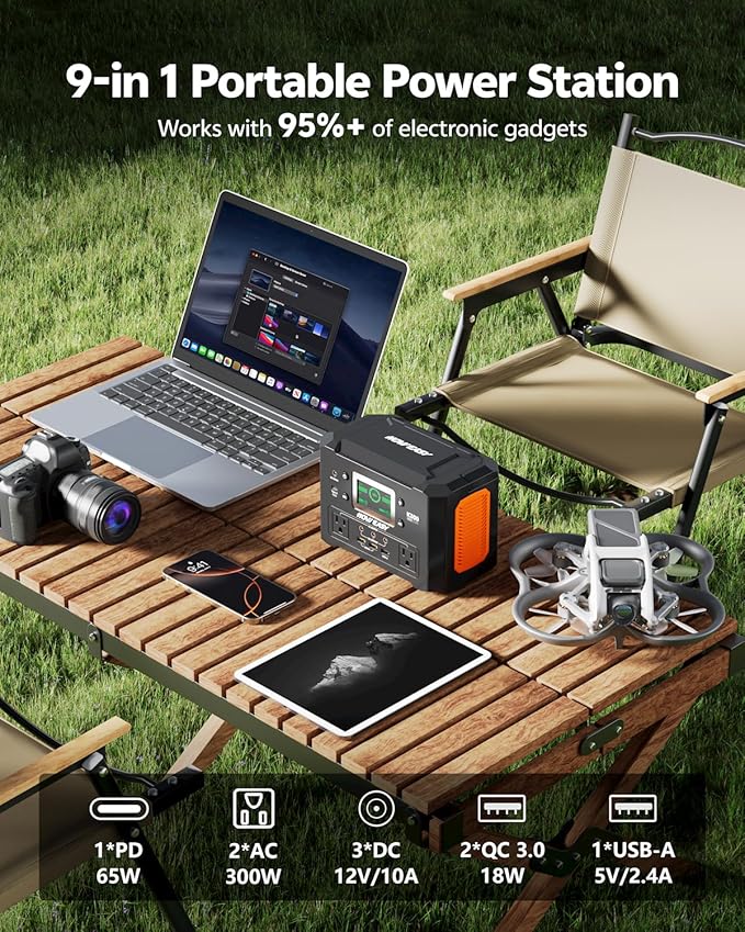 HOWEASY Portable Power Station 300W,222Wh Solar Generator with Foldable 60W Solar Panel,Fast Charging Power Bank with AC Outlet 110V for Outages, Camping, RV, Emergencies