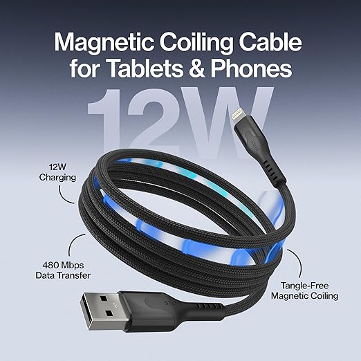 Statik MagStack USB A to iProduct Cable MFi Certified, Clutter-Free Magnetic Charging Cable, Anti-Tangle Phone Charger Cord, 12W, Compatible with iPhone & iPad, 6FT, 3-Pack