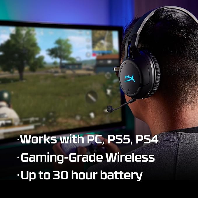 HyperX Cloud Flight – Wireless Gaming Headset for PS5 and PS4, Up to 30-hour battery, Memory foam ear cushions and premium leatherette, Noise-Cancelling Microphone with LED Mic Mute