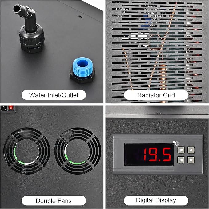 Aquarium Chiller 79 Gal, 1/3 HP Fish Tank Water Chiller 300L Hydroponics Cooler with Quiet Design Refrigeration Compressor and 3M Pipe for Saltwater Freshwater Fish Coral Shrimp Jellyfish Water Weeds