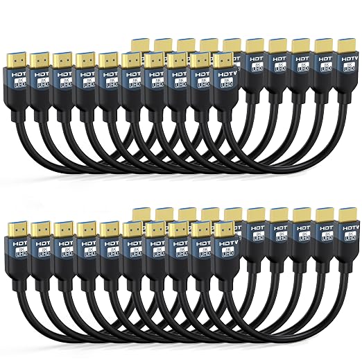 8K HDMI 2.1 Cables 1 Foot, 20-Pack, High Speed HDMI ARC/eARC Cable 48Gbps, 8K@60Hz, 4K@144Hz, 1080P@240Hz-HDCP 2.2,3D/HDR for Soundbar, PS5/4, Xbox, Roku, Cinema, TV, Computer, Monitor & More