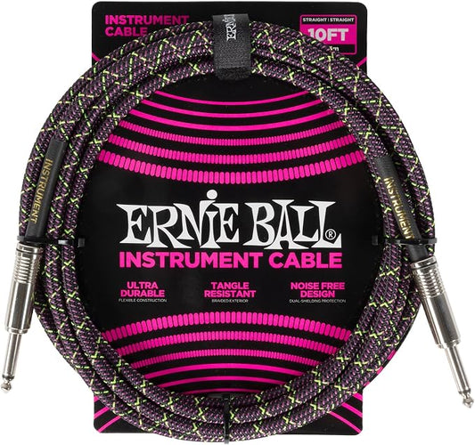 Ernie Ball Braided Instrument Cable Straight/Straight 10ft - Purple Python (P06427)