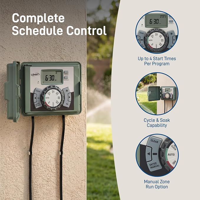 Orbit 4-Station Outdoor Swing Panel Sprinkler System Timer - for Residential Lawn Watering - Multi-Station Irrigation Controller - Custom Watering Intervals - Indoor/Outdoor Installation - 57894
