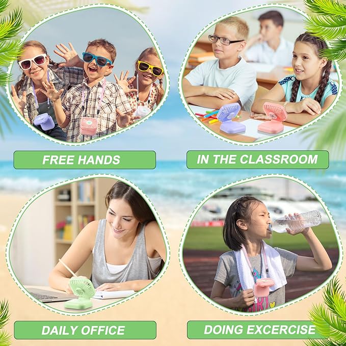 Hortsun 12 Pcs Mini Handheld Fan Bulk Portable Personal Neck Fan Small Foldable Hands Free with USB Rechargeable Gifts for Travel Summer Concerts Vacation Outdoor 3 Speed (Bright Colors)