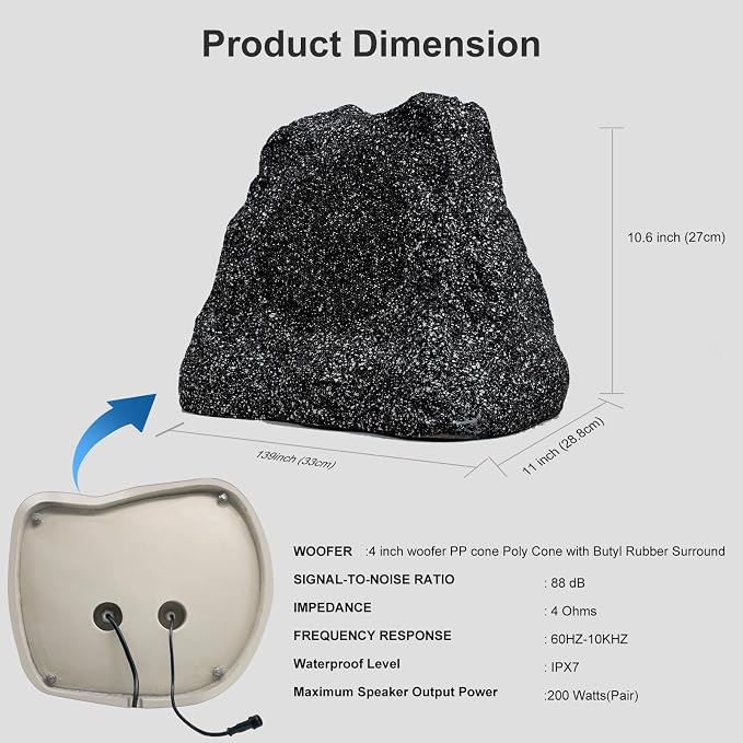STUDIOFINIX 4 Inches Bluetooth Rock Speakers Outdoor Waterproof, 200W Powerful Bass & All Weather, for Backyard Garden Pool Deck BBQ Porch (Pair)