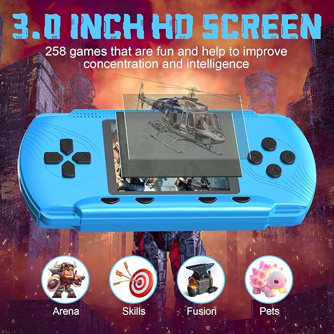 Retro Handheld Game for Boys Girls-Classic 258 Video Games with Rechargeable Battery, 3.0" LCD Screen Portable Gaming Player Plug & Play Video Games, Electronic Gift for Birthday Xmas