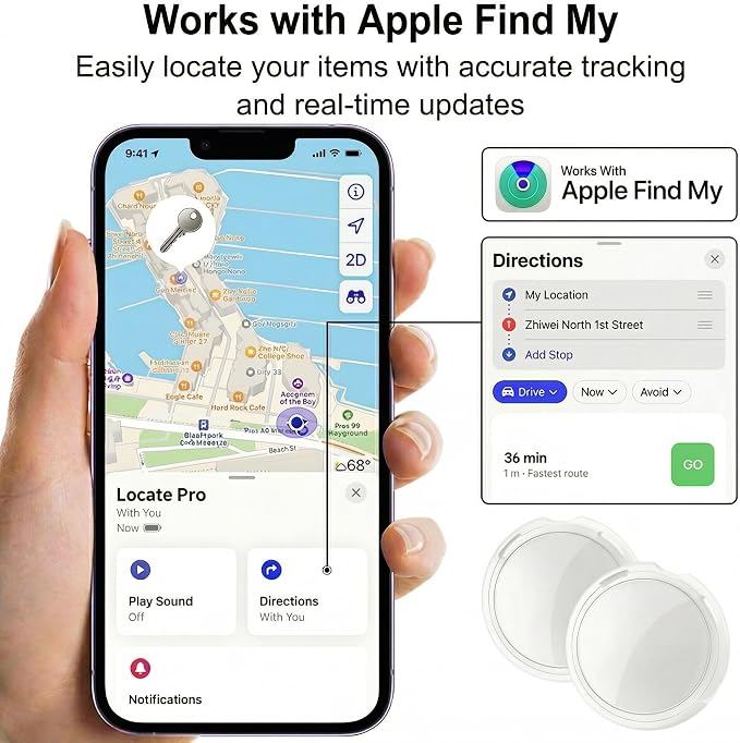 2 Pack GPS Tracker for Vehicles with Magnetic Case(iOS Only)Global Tracking | Work with Apple Find My Waterproof Real-Time Location Hidden Car Device Bluetooth Finder No Fee or Subscription Required
