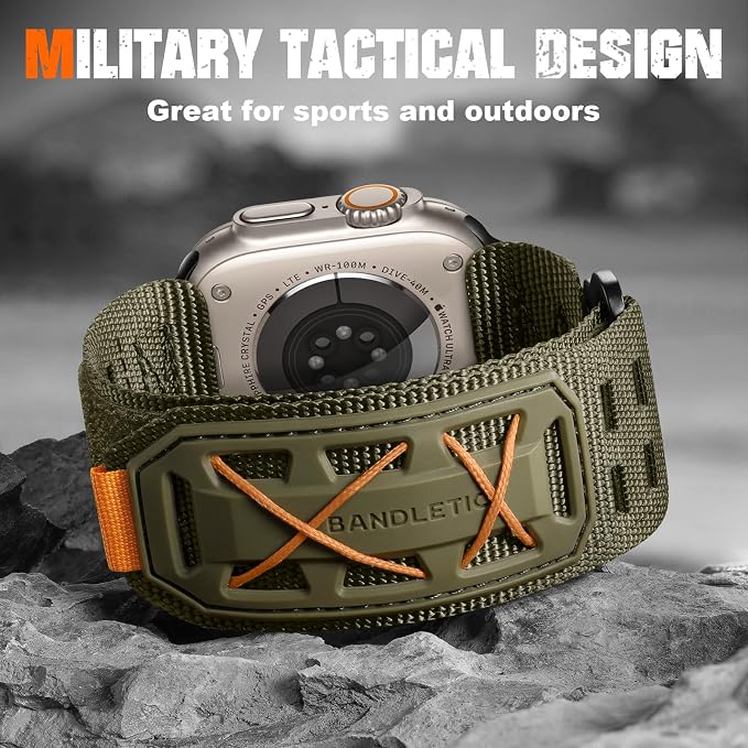 Bandletic Compatible with Apple Watch Bands 44mm Men Women, Wide Tactical Military Nylon Rugged Soft Sport Loop for iWatch 49mm(Ultra 3/2/1),46mm(11/10),45mm(9/8/7),44mm(SE3/SE2/SE/6/5/4),42mm(3/2/1)
