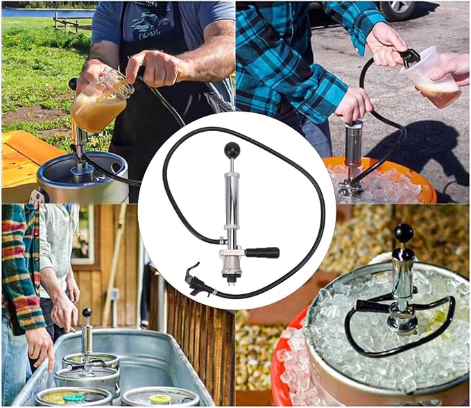 Stainless Steel Beer Keg Pump 4Inch Portable Tap - Manual Hand Pump for Homebrew Kegerator Outdoor Party Bar Restaurant Wedding with Hose Clamp(Type S)