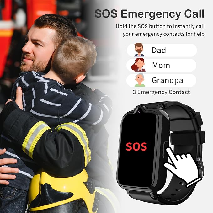 4G Kids Watch with GPS Tracker Smart Watch for Boys HD Touch Screen Video & Voice Chat Calling Pedometer SOS Alarm Calculator Camera Waterproof Digital Watch Age 5-12