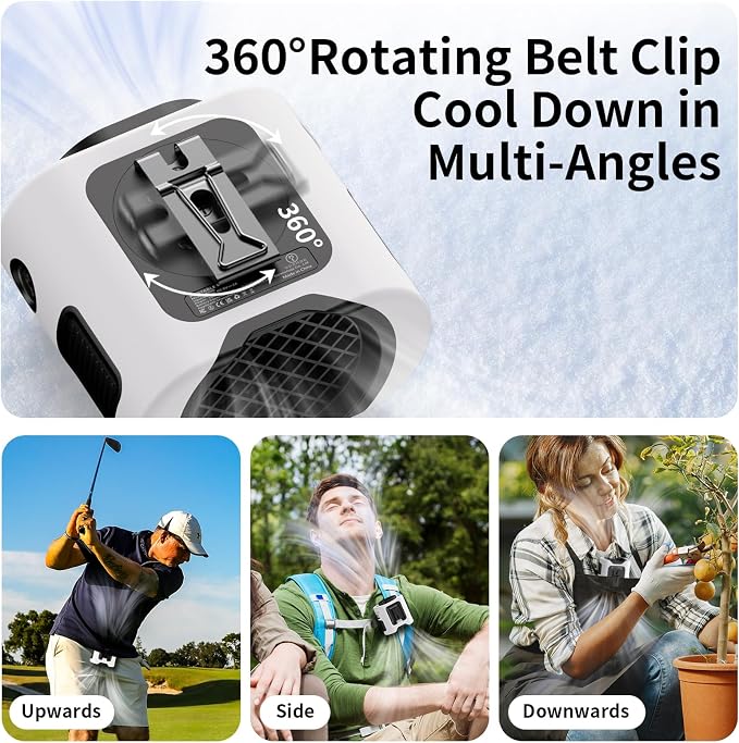 Socool 14500mAh Portable Waist Fan with 360 Rotation, Rechargeable Mini Personal Clip On Belt Shirt Fan 67Hrs Cooling Wearable Hanging Neck Fans with 5 Speeds & LED Light For Outdoor Working Jobsite