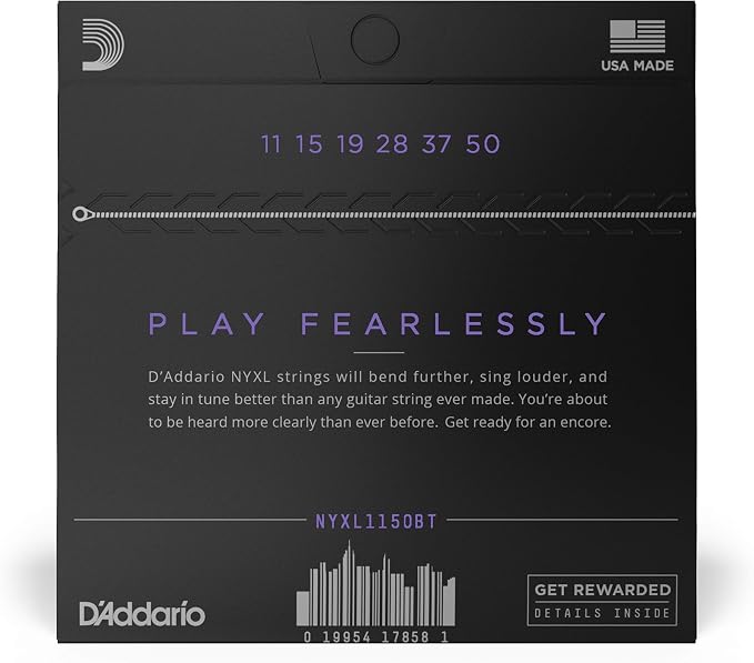 D'Addario Electric Guitar Strings, NYXL Nickel Plated, NYXL1150BT, Medium Gauge Balanced Tension 11-50, 6-String Set, Pack of 1