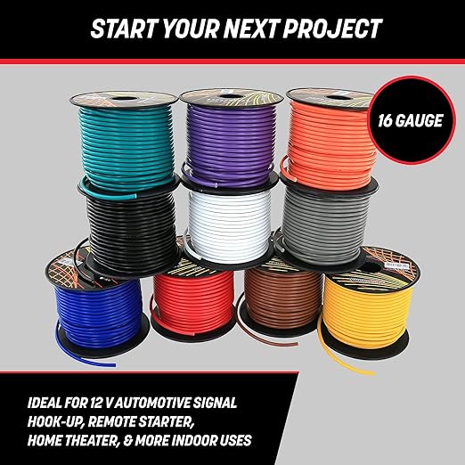 GS Power 1000ft CCA 16 Gauge Wire Automotive, 100ft Spool, 10 Colors, 16 AWG 12v Low Voltage, Speaker Electrical Wire Low Voltage Primary for Car Stereo Audio Trailer Harness Hookup Wiring LED DIY