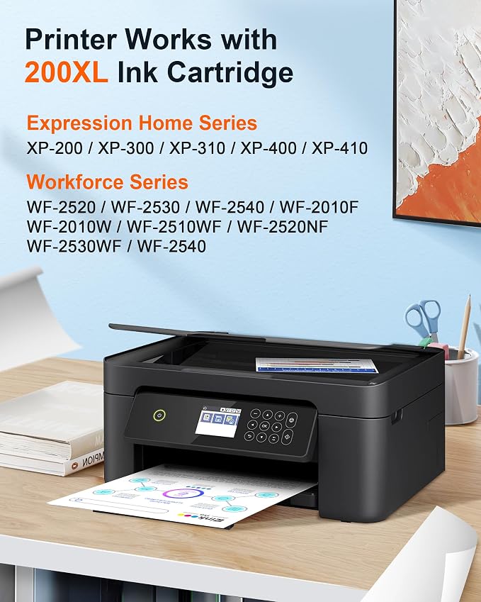 E-Z Ink Pro Remanufactured Ink Cartridge Replacement for Epson 200 Ink Cartridges Combo Pack for 200XL Ink Cartridges to use with XP-200 XP-300 XP-310 XP-400 XP-410 WF-2520 WF-2530 Printer(4 Pack)