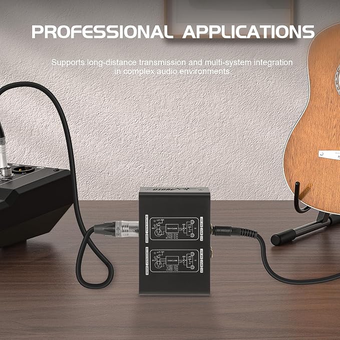 Dual-Channel Audio Signal Isolator with Ground Lift Switch, 3-Level Gain Attenuation (0/-20/-40dB), 600Ω High-Impedance Noise Filter Hum Eliminator for Home Audio, Studio & Live Sound Systems