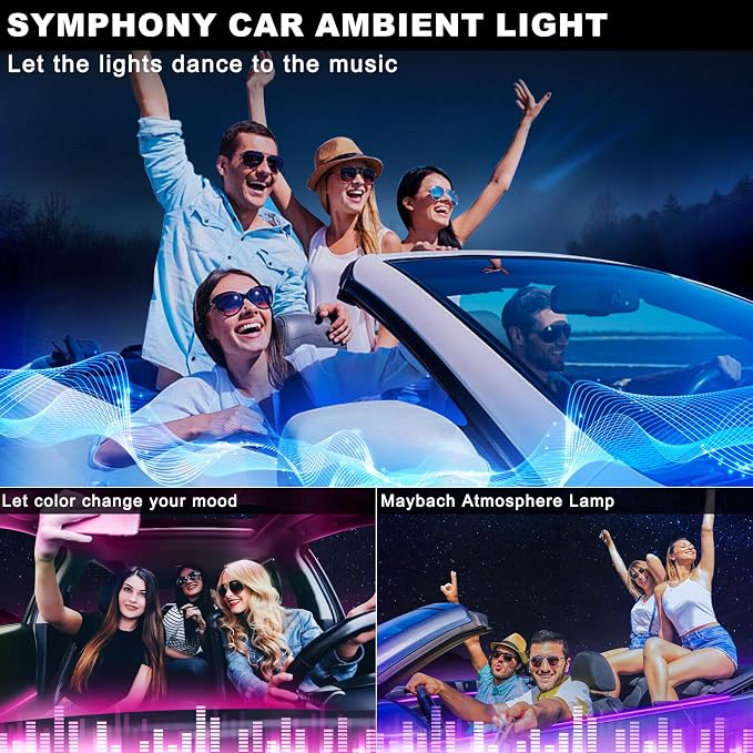 Acrylic Interior Car LED Strip Light with Wireless APP, Car Accessories 18 in 1 with 175 inches 593 LEDs Fiber Optic Ambient Lighting Kits, RGB Dynamic Music Sync Neon LED Strip Light for Car