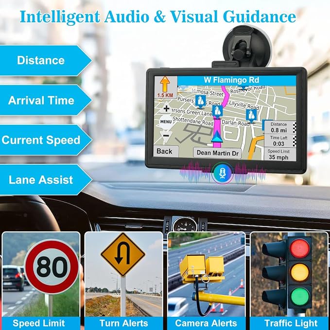 GPS Navigator for Car - 7" Car GPS Navigation System with 2026 Maps Lifetime Free Updates, Voice Guidance & Speedcam/Red Light Alerts, Custom Truck Routing for 7 Vehicles Commercial Drivers