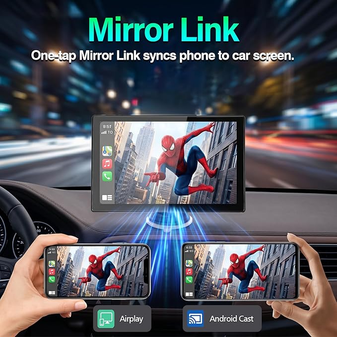 9" Wireless Apple Carplay Screen for Car, Portable Apple Carplay & Android Auto Touch Screen with 4K Dash Cam, 1080P Backup Camera DVR, Mirror Link, GPS Navigation, Voice Control, Bluetooth, FM
