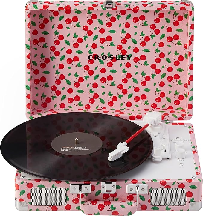 Crosley CR8005F-RC Cruiser Plus Vintage 3-Speed Bluetooth in/Out Suitcase Vinyl Record Player Turntable with Built-in Speakers, Retro Cherry