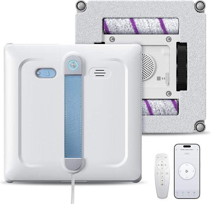 Window Cleaning Robot - Patented DualFore Tech, Turbo Roller Brush + Microfiber Pad Combo Cleaning, 6 Wide-Angle Spray Nozzles, AI Nav, Multi-Layer Safety, App/Remote Control