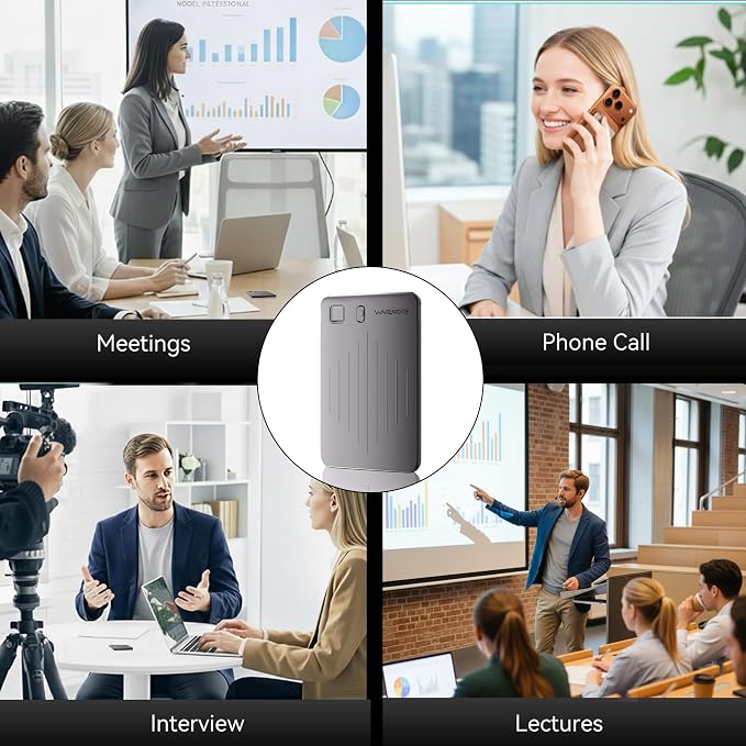 WaveNote AI Voice Recorder, Transcribe & Summarize Recorder, 42 Hours Continuous Recording, Support 112 Languages, 64GB AI Recorder for Meetings, Lectures, Calls,Multi-Speaker Voice Recognition