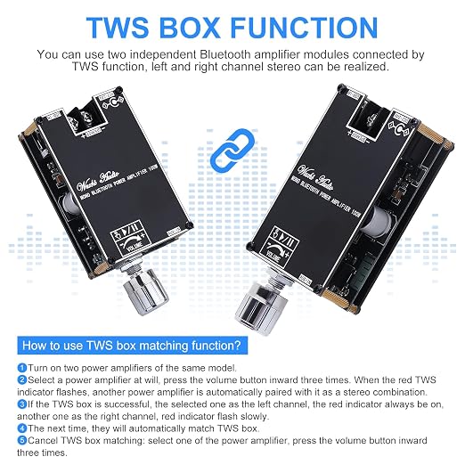 2Pack ZK-1001B Bluetooth Amplifier Board, 100W Mono AMP TWS Mini Audio Power Amplifier Module with Box Matching for Home Speaker System, Bluetooth/AUX/USB Input, APP Control DC 7-24V