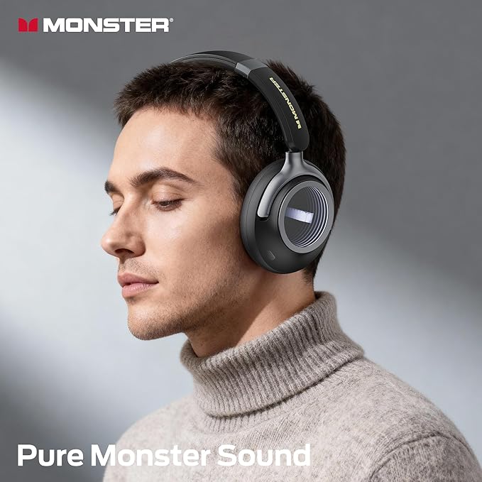 Monster Persona 4th ANC Active Noise Canceling Headphones, Wireless Bluetooth Over Ear Headphones with 3 EQ Modes, and 70H Playtime, Bluetooth 6.0, Deep Bass, Foldable Comfort Design for Travel, Black