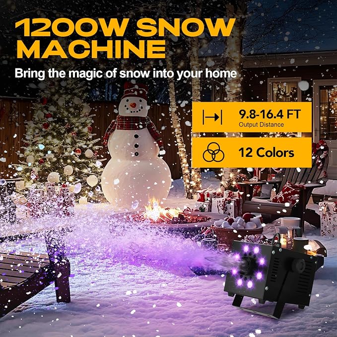 UPGREY 1200W Snow Machine for Outdoors and Indoors, Fake Snow Maker for Party with LED and Remote Controller