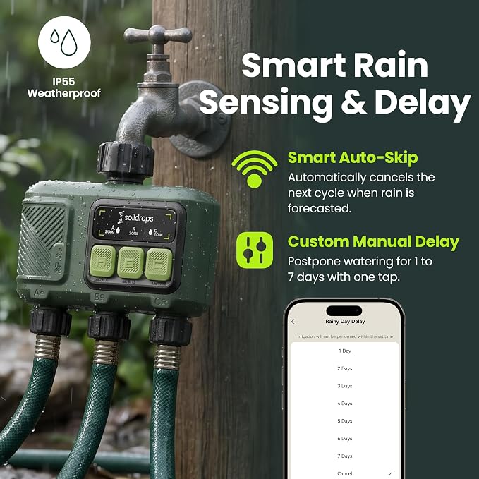 WiFi Water Timer, Hose Timer 984ft Long Range RF with Gateway, App Control, 8-Month Battery, Weather Delay, 3/4" Smart Irrigation Controller