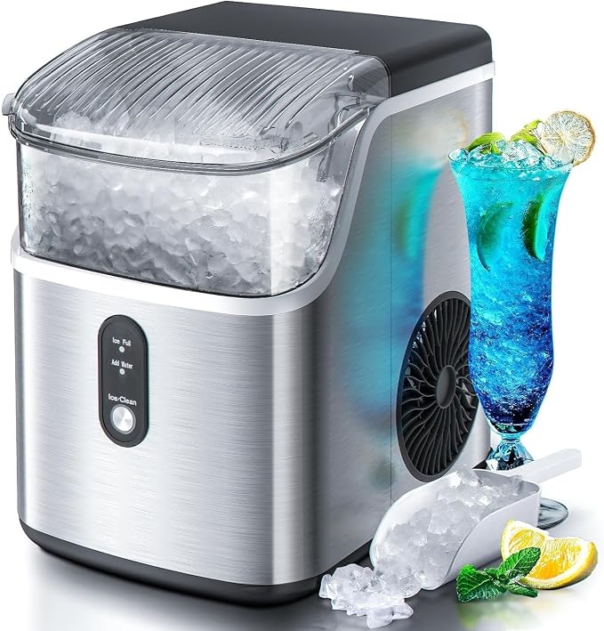 Antarctic Star Nugget Ice Maker Countertop, Chewable Nugget Ice Machine with Automatic Cleaning, Fast Ice Making 34Lbs/24H, One Click Operation for Party/Home/Bar/RV(Steel)