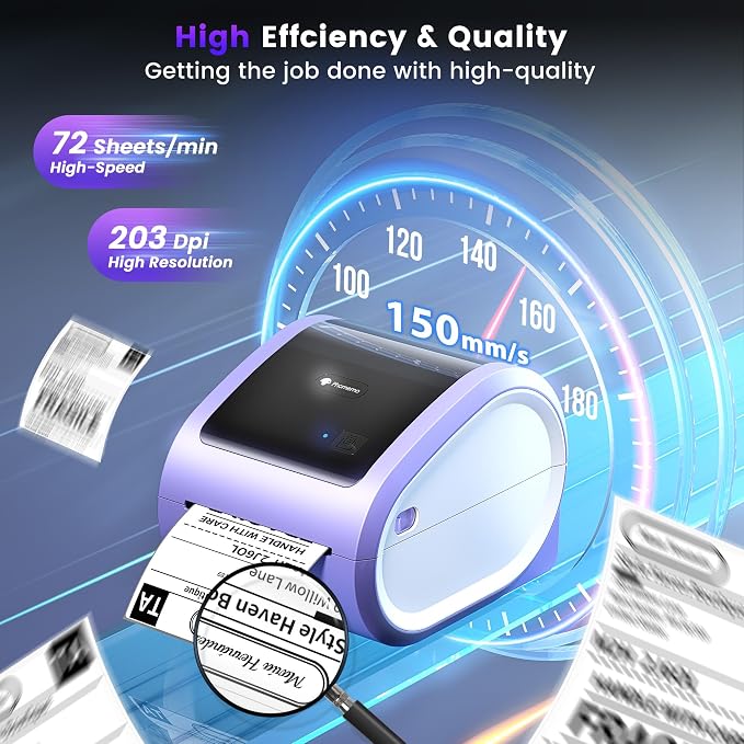 Phomemo D520BT Bluetooth Thermal Label Printer & 200Pcs Transparent Thermal Label 4x3, Label Printers for Shipping Package, Compatible with iPhone, Android, Amazon, Shopify, UPSP