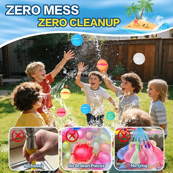 Reusable Water Balloons, 24 Pack Magnetic Refillable Water Balloons Quick Fill, Summer Fun for Kids Outdoor Pool Water Toys, Reusable Summer Outdoor Toys (24pcs)