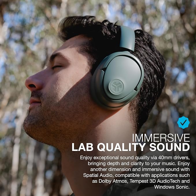 JLab JBuds Lux ANC Over Ear Headphones Bundle with JBuds Mini True Wireless Earbuds, Active Noise Cancelling, Bluetooth multipoint, Sage