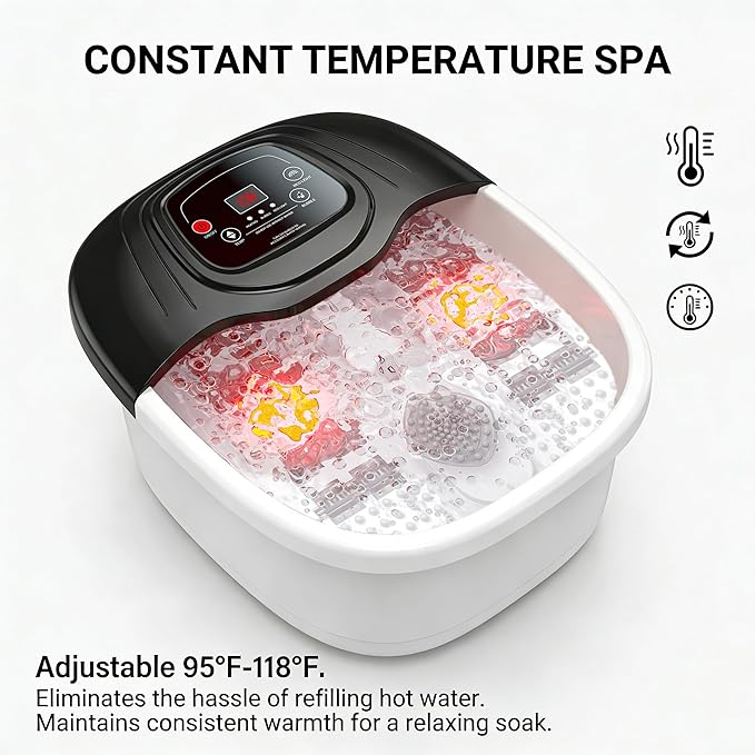 Foot Soaking Tub, Foot Spa Bath Massager with Heat, Epsom Salt,Bubbles, Vibration and Red Light,Foot Soaker, Birthday Gifts for Mom Dad Women Men Her Him