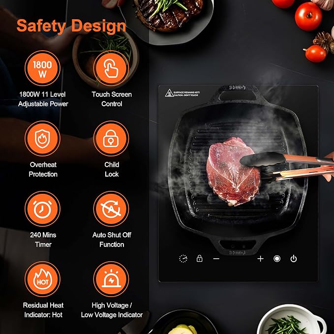 Dual Coils Design of Single Burner Electric Cooktop, 1800W Infrared Ceramic Hot Plate for Cooking, Portable Countertop or Built-in Radiant Stove Top Cooker, Compatible with All Cookware