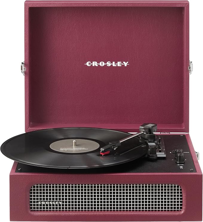 Crosley CR8017B-BU Voyager Vintage Portable Vinyl Record Player Turntable with Bluetooth in/Out and Built-in Speakers, Burgundy