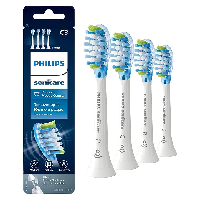 Philips Sonicare Genuine C3 Premium Plaque Control and W3 Premium White Replacement Toothbrush Heads, 8 Brush Heads
