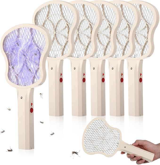 6 Pack Electric Fly Swatter Racket 3000v Bug Zapper Racket Mini Handheld Fly Swatter Mosquito Zapper with 2-Layer Safety Mesh Zappers for Indoor Outdoor Home Vehicle Placement Camping