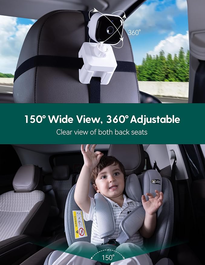 Babelio Wireless Baby Car Camera with 5" HD Night Vision, Battery-Powered Rear Facing Car Seat Monitor for Kids and Pet, Easy Install 360° Rotatable Backseat Mirror, Newborns Travel Essentials Gifts