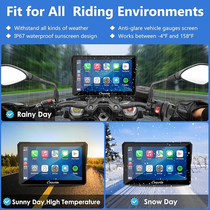 CARPURIDE W702BS for BMW Motorcycle CarPlay & Android Auto Dual Bluetooth, 7" Waterproof GPS Navigation Screen, Data Reading, Native Wonder, TPMS, Light Sensor, Music Sharing, Intercom, 16-Pin