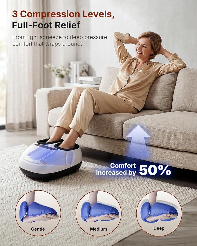 KNQZE Shiatsu Foot Massager with Heat, Compression, Deep Kneading Foot Massage for Plantar Fasciitis Relief, Remote Control, Multi Massage Modes, Auto Shut-Off Timer, FSA Eligible, White