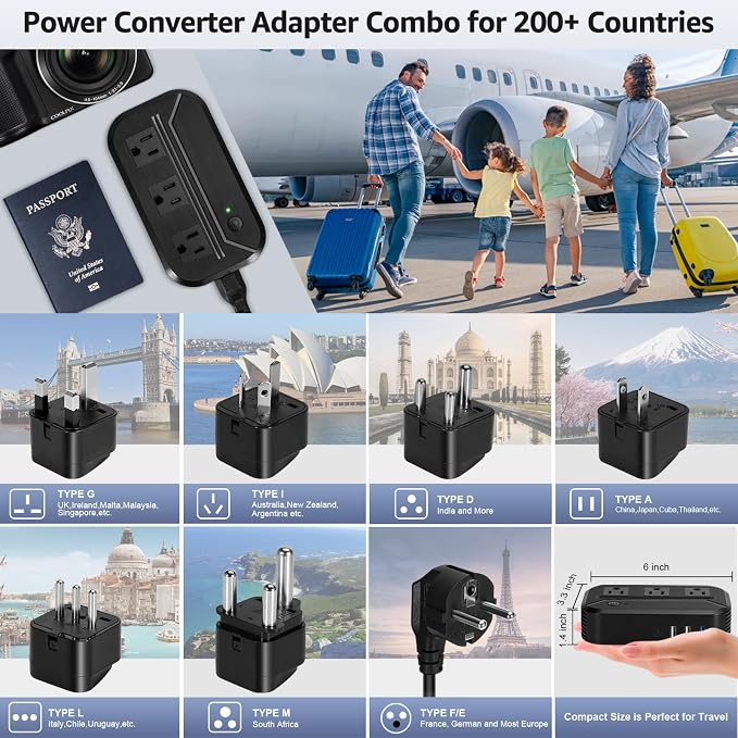 Voltage Converter US to Europe with 4 USB + 3 AC Outlets, 2300W Power Converter European Travel Plug Adapter for EU/UK/Italy/Asia/India/South Africa/Australia