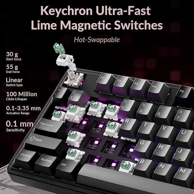 Keychron C3 HE TKL Wired Mechanical Keyboard (80% Layout), Magnetic Switches with Adjustable Actuation, Rapid Trigger, QMK/Launcher Web Programmable, RGB Backlit, PBT Keycaps for Mac/Windows/Linux