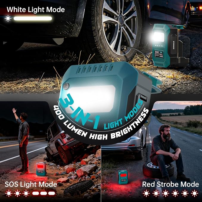 DIYtoolifz Tire Inflator Portable Air Compressor Compatible with Makita 18V Battery, 160PSI Air Pump with Dual Digital Screen, Auto Shut-Off, 5X Faster Inflation & Deflation for Car, Motor (Tool Only)