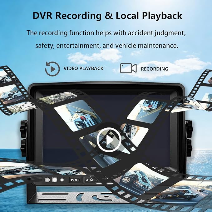 7'' RV Camera System for RV Semi-Truck Trailer Camper, 4 Split Screen Quad View HD DVR Recording Monitor + IP69K Waterproof Night Vision Rear & Side View Backup Camera to Eliminate Blind Spots