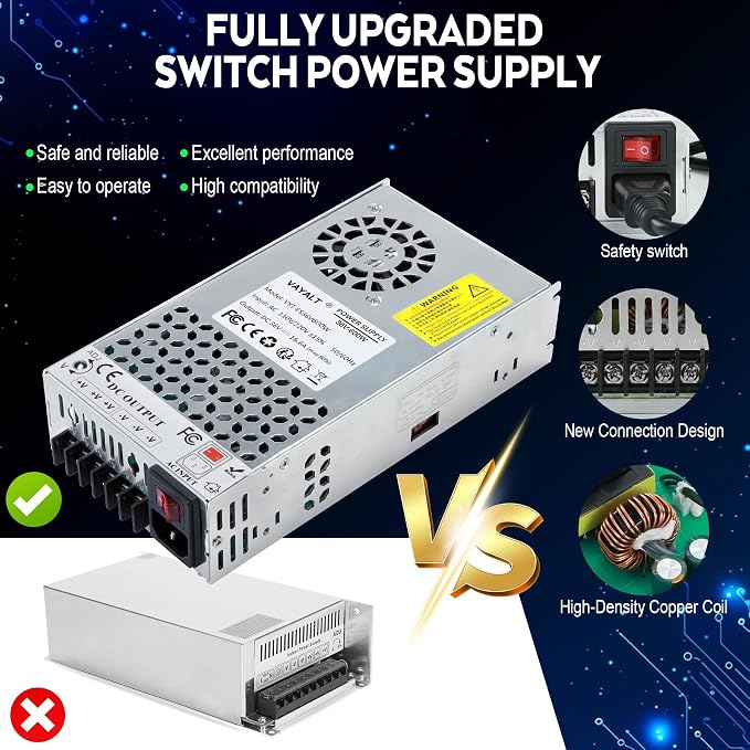 VAYALT DC 36V 16.6A 600W Switching Power Supply, 110V/220V AC to DC Converter, Universal Regulated Switching, 36V Power Supply for CCTV Camera System, 3D Printer, LED Strip, Computer Project